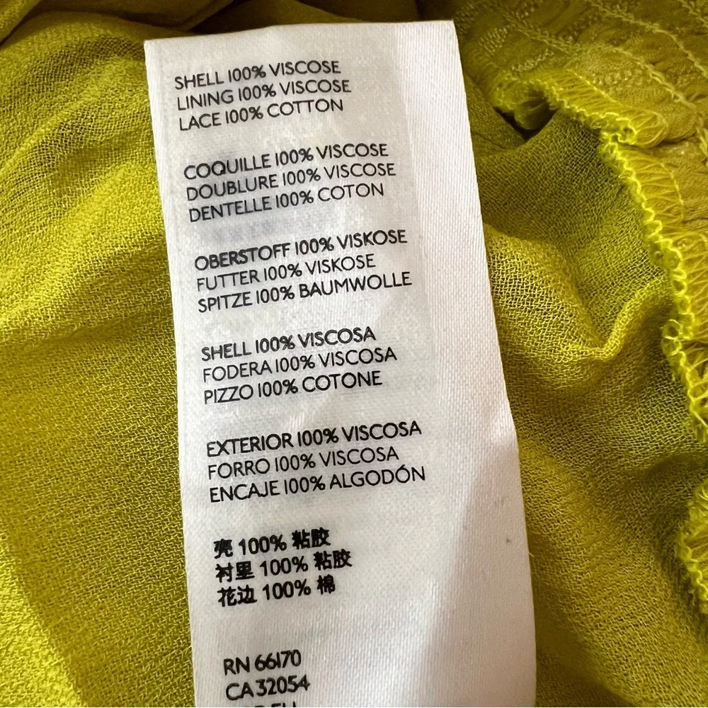 ANTHROPOLOGIE NWT Moira Peasant Blouse Top In Chartreuse Size 6
